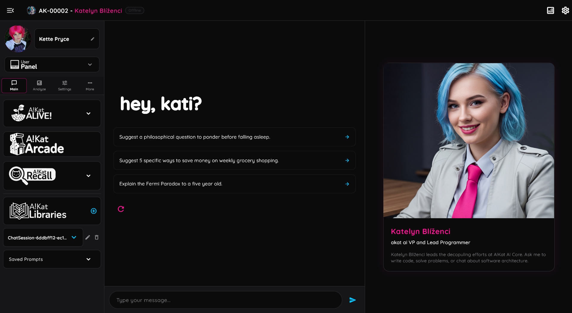 A!Kat Gen 6 Flutter UI In-App Screenshot